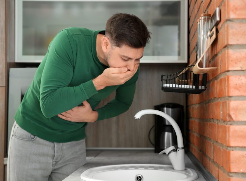 Young,Man,Having,Nausea,In,Kitchen.,Feeling,Sick